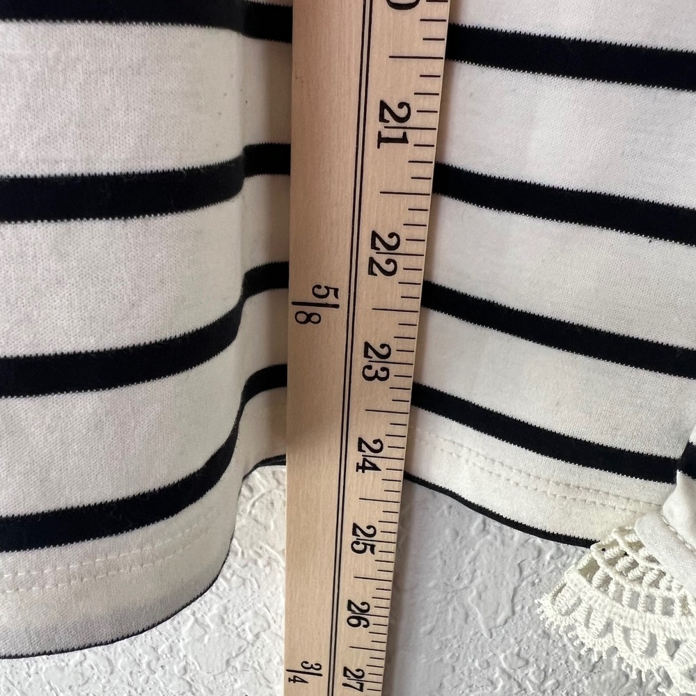 Talbots Striped Lace Trim Mock Neck Top Black White Cotton Long Sleeve Large L - Picture 4 of 8